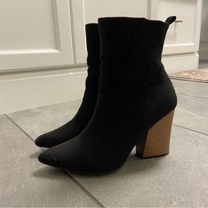 Black Suede Pointed Toe/Wooden Heel Booties